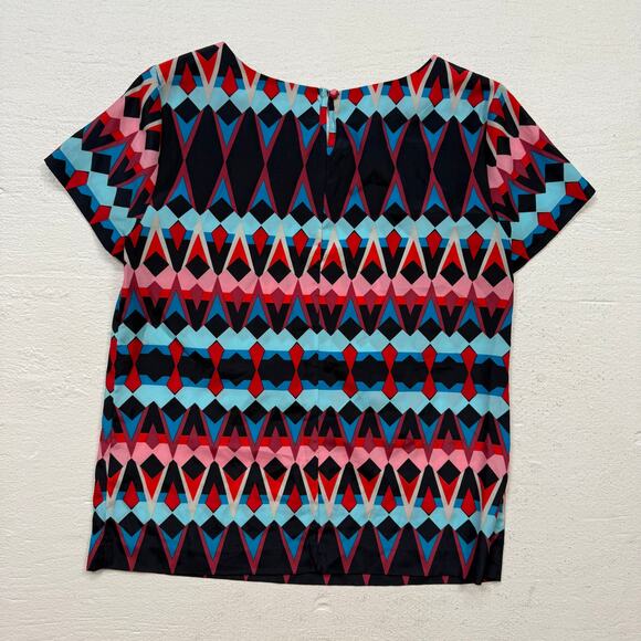 J.Crew Geometric Print Top XS Short Sleeve Lightweight Colorful Retro Blouse - Picture 6 of 7